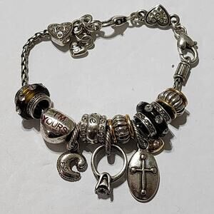 Brighton love, ring, cross, C,‎ "I'm yours" silver plated charm bracelet